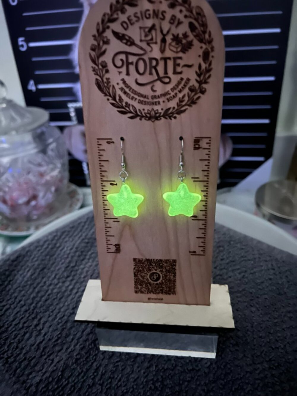 Glow in the Dark Resin Star Dangle Earrings Handmade Celestial Whimsigoth - Picture 6 of 6